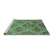 Sideview of Machine Washable Abstract Turquoise Contemporary Area Rugs, wshcon1017turq