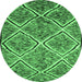 Round Machine Washable Abstract Emerald Green Contemporary Area Rugs, wshcon1017emgrn
