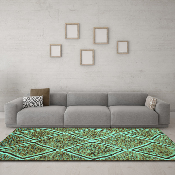 Machine Washable Abstract Turquoise Contemporary Area Rugs in a Living Room,, wshcon1017turq