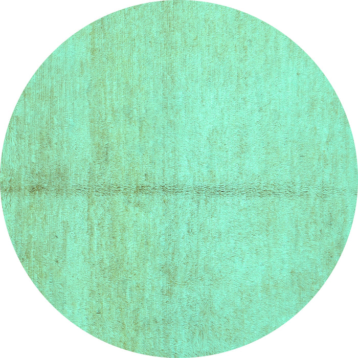 Round Machine Washable Abstract Turquoise Contemporary Area Rugs, wshcon1018turq