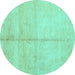Round Machine Washable Abstract Turquoise Contemporary Area Rugs, wshcon1018turq