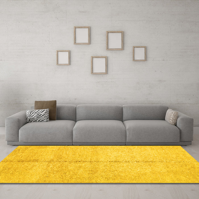 Machine Washable Abstract Yellow Contemporary Rug in a Living Room, wshcon1018yw