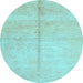 Round Abstract Light Blue Contemporary Rug, con1018lblu