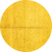 Round Abstract Yellow Contemporary Rug, con1018yw