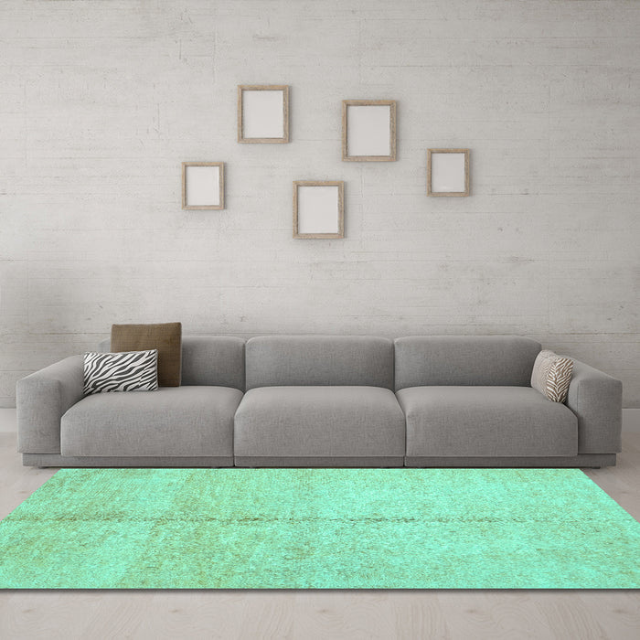 Machine Washable Abstract Turquoise Contemporary Area Rugs in a Living Room,, wshcon1018turq