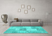 Machine Washable Patchwork Turquoise Transitional Area Rugs in a Living Room,, wshcon1019turq