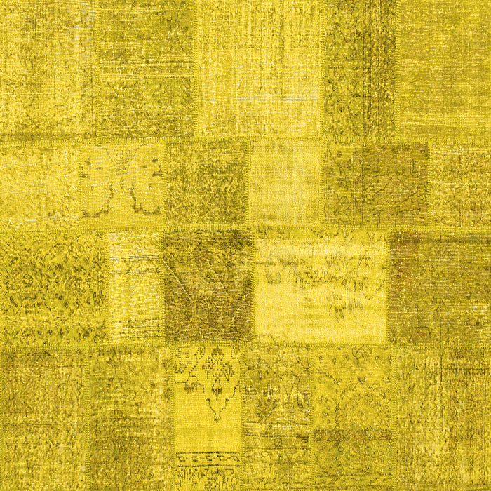 Square Machine Washable Patchwork Yellow Transitional Rug, wshcon1019yw