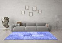 Machine Washable Patchwork Blue Transitional Rug, wshcon1019blu