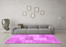 Machine Washable Patchwork Pink Transitional Rug in a Living Room, wshcon1019pnk