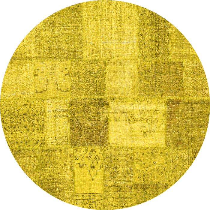 Round Patchwork Yellow Transitional Rug, con1019yw