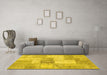 Machine Washable Patchwork Yellow Transitional Rug in a Living Room, wshcon1019yw