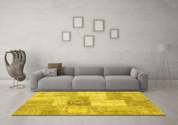 Machine Washable Patchwork Yellow Transitional Rug in a Living Room, wshcon1019yw