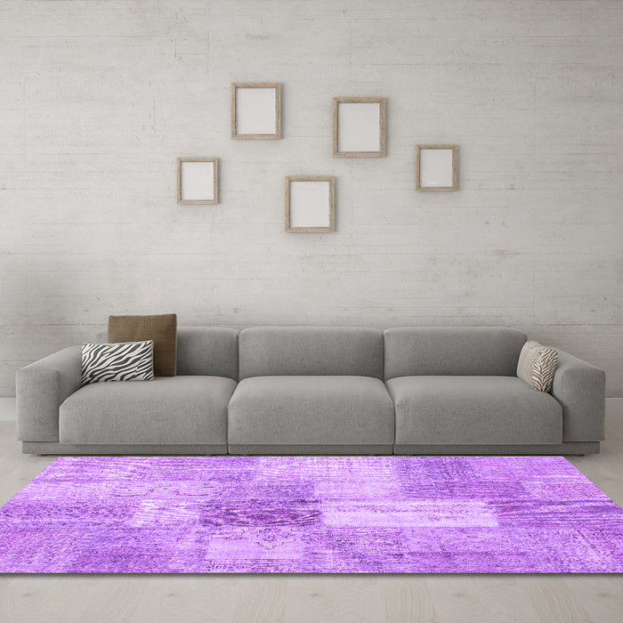 Machine Washable Patchwork Purple Transitional Area Rugs in a Living Room, wshcon1019pur