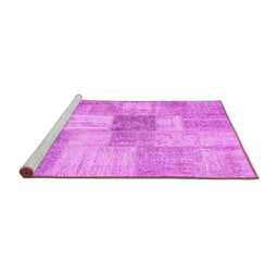 Sideview of Machine Washable Patchwork Pink Transitional Rug, wshcon1019pnk