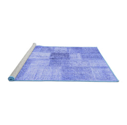 Sideview of Machine Washable Patchwork Blue Transitional Rug, wshcon1019blu