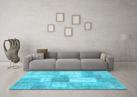 Machine Washable Patchwork Light Blue Transitional Rug, wshcon1019lblu