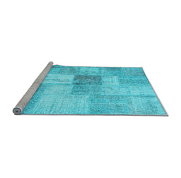 Sideview of Machine Washable Patchwork Light Blue Transitional Rug, wshcon1019lblu