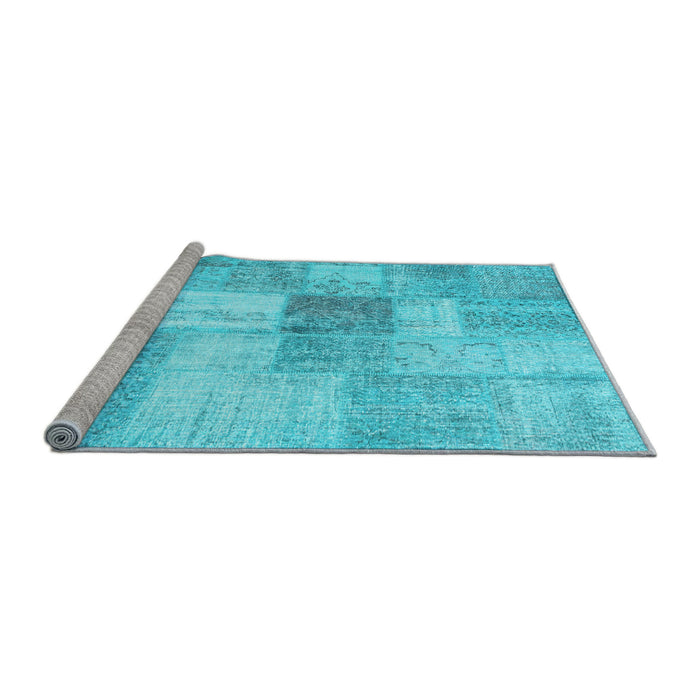 Sideview of Machine Washable Patchwork Light Blue Transitional Rug, wshcon1019lblu