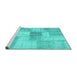 Sideview of Machine Washable Patchwork Turquoise Transitional Area Rugs, wshcon1019turq