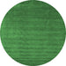 Round Machine Washable Abstract Emerald Green Contemporary Area Rugs, wshcon101emgrn