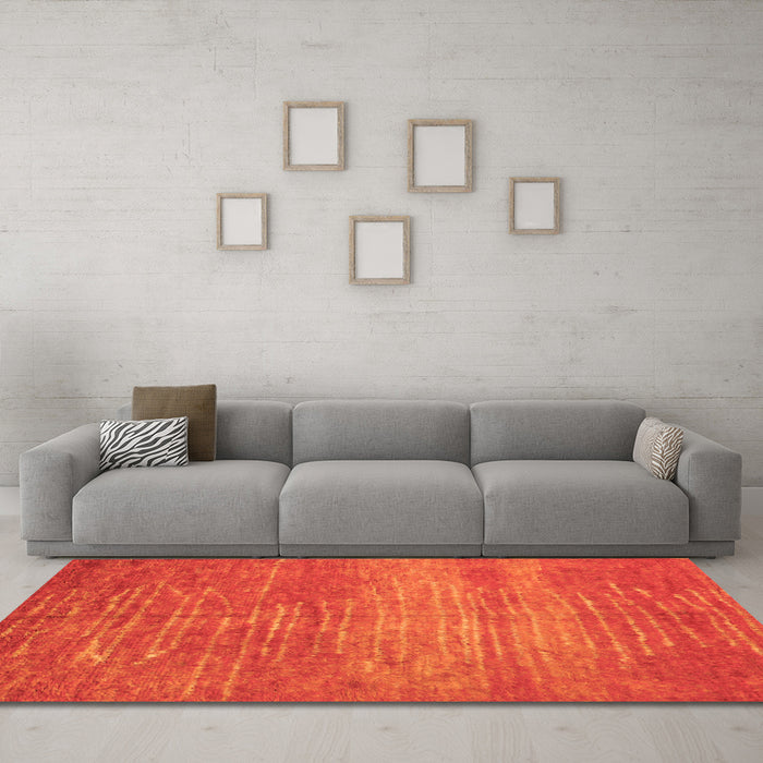 Machine Washable Abstract Orange Contemporary Area Rugs in a Living Room, wshcon1020org
