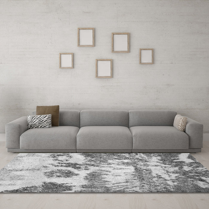 Machine Washable Abstract Gray Contemporary Rug in a Living Room,, wshcon1021gry