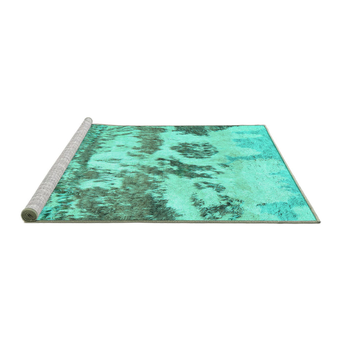 Sideview of Machine Washable Abstract Turquoise Contemporary Area Rugs, wshcon1021turq