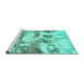 Sideview of Machine Washable Abstract Turquoise Contemporary Area Rugs, wshcon1021turq