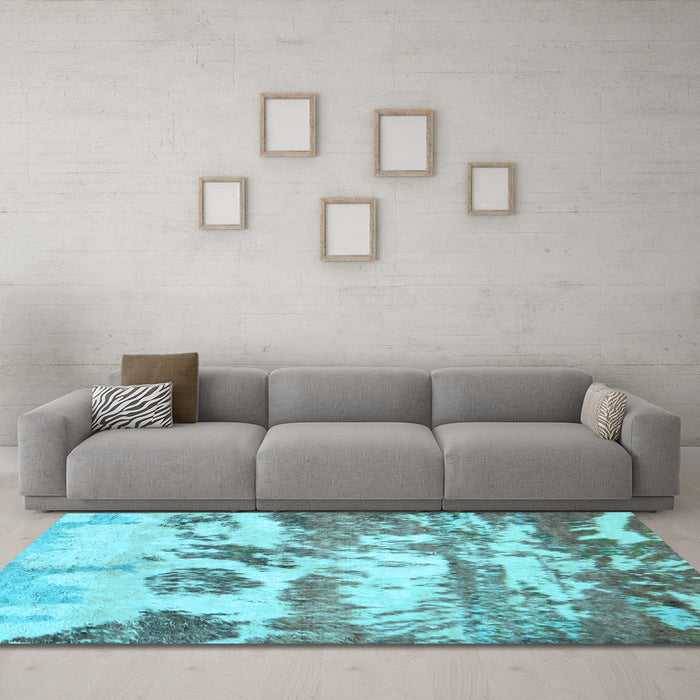 Machine Washable Abstract Light Blue Contemporary Rug in a Living Room, wshcon1021lblu
