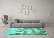 Machine Washable Abstract Turquoise Contemporary Area Rugs in a Living Room,, wshcon1021turq