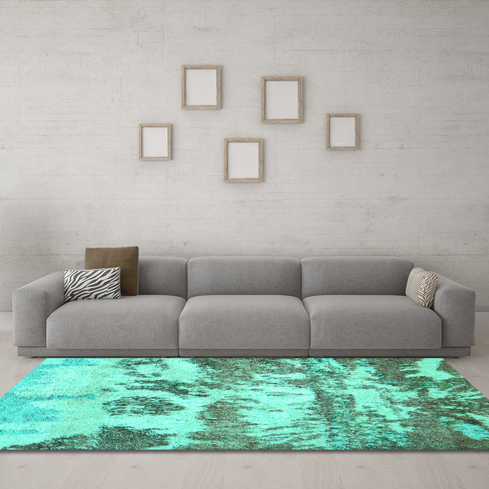 Machine Washable Abstract Turquoise Contemporary Area Rugs in a Living Room,, wshcon1021turq