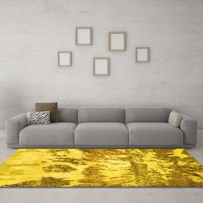 Machine Washable Abstract Yellow Contemporary Rug in a Living Room, wshcon1021yw