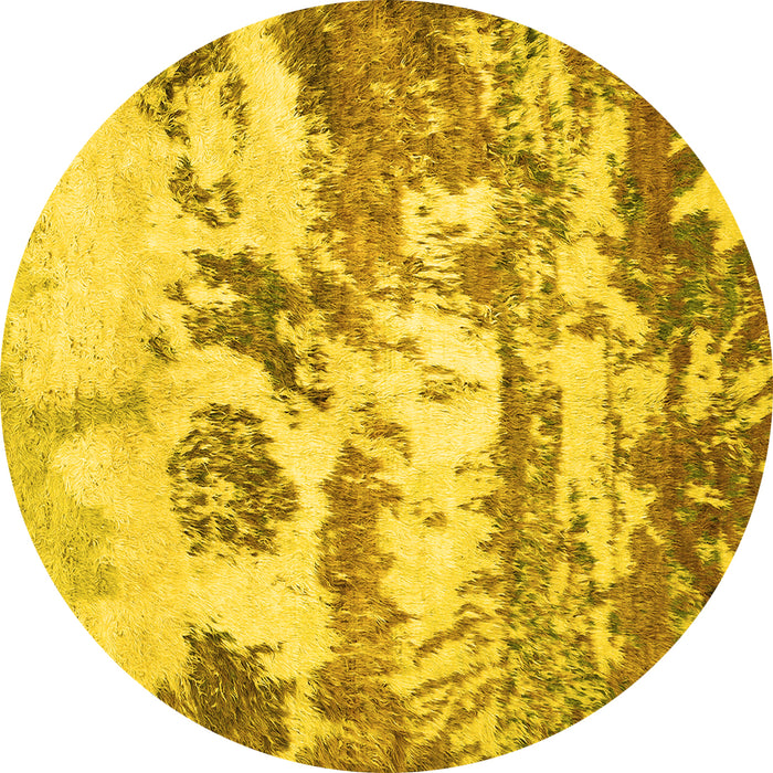 Round Abstract Yellow Contemporary Rug, con1021yw