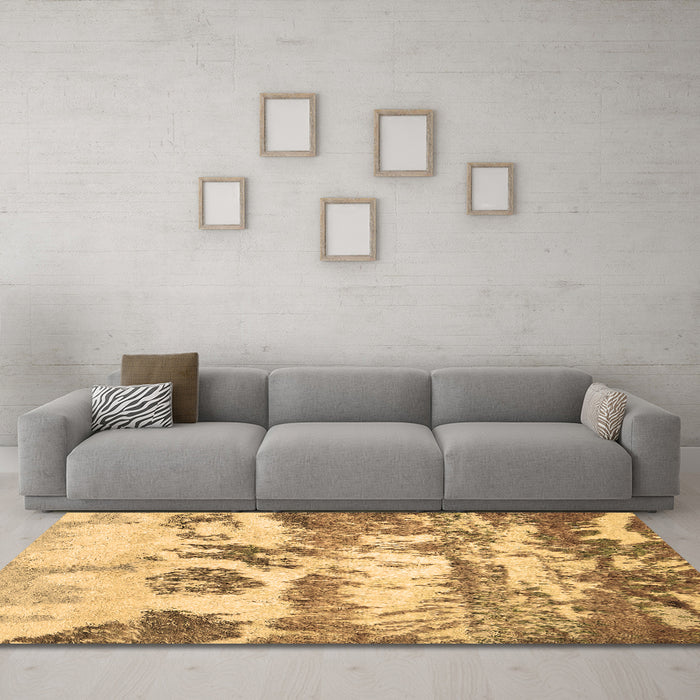 Machine Washable Abstract Brown Contemporary Rug in a Living Room,, wshcon1021brn