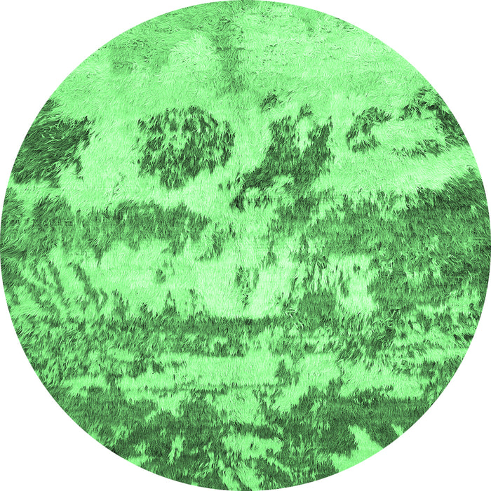 Round Machine Washable Abstract Emerald Green Contemporary Area Rugs, wshcon1021emgrn
