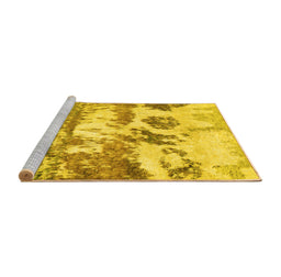 Sideview of Machine Washable Abstract Yellow Contemporary Rug, wshcon1021yw
