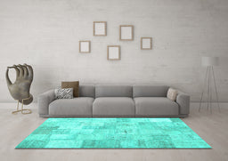 Machine Washable Patchwork Turquoise Transitional Area Rugs in a Living Room,, wshcon1022turq