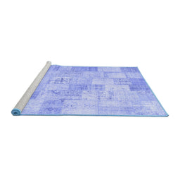 Sideview of Machine Washable Patchwork Blue Transitional Rug, wshcon1022blu