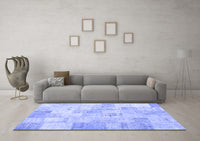 Machine Washable Patchwork Blue Transitional Rug, wshcon1022blu