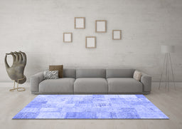 Machine Washable Patchwork Blue Transitional Rug in a Living Room, wshcon1022blu