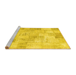 Sideview of Machine Washable Patchwork Yellow Transitional Rug, wshcon1022yw