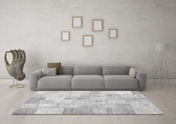 Machine Washable Patchwork Gray Transitional Rug in a Living Room,, wshcon1022gry