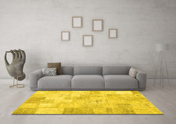 Machine Washable Patchwork Yellow Transitional Rug in a Living Room, wshcon1022yw