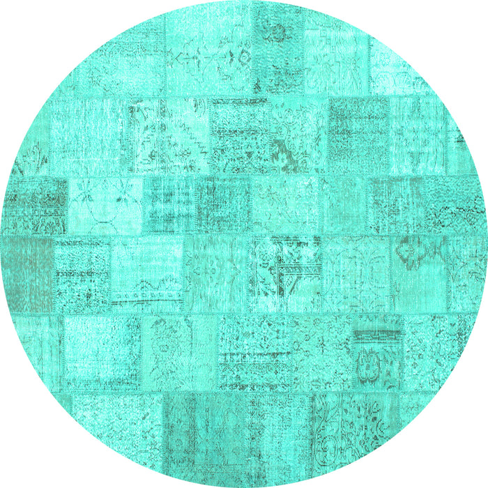Round Patchwork Turquoise Transitional Rug, con1022turq