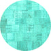 Round Patchwork Turquoise Transitional Rug, con1022turq