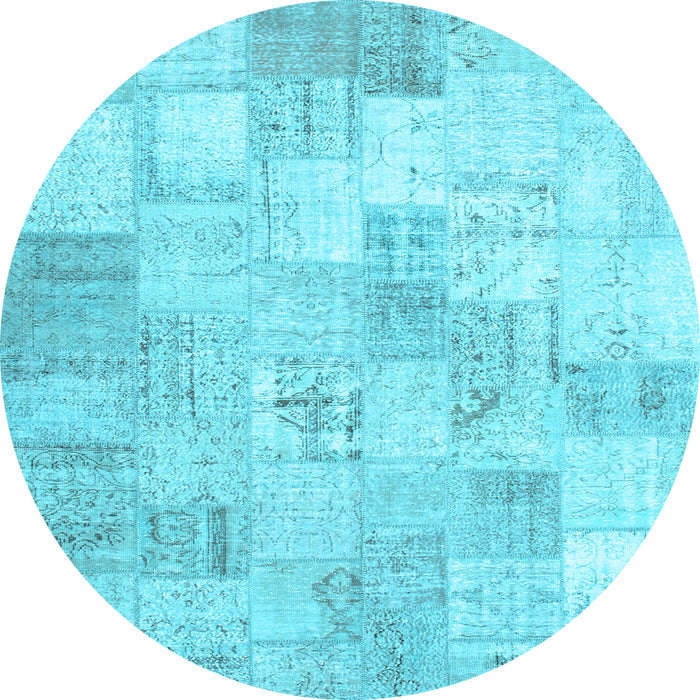 Round Machine Washable Patchwork Light Blue Transitional Rug, wshcon1022lblu