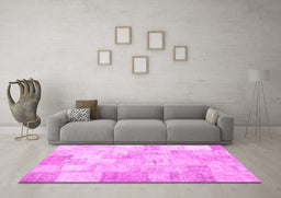 Machine Washable Patchwork Pink Transitional Rug in a Living Room, wshcon1022pnk