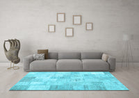 Machine Washable Patchwork Light Blue Transitional Rug, wshcon1022lblu