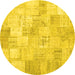 Round Machine Washable Patchwork Yellow Transitional Rug, wshcon1022yw