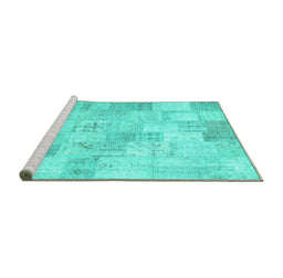 Sideview of Machine Washable Patchwork Turquoise Transitional Area Rugs, wshcon1022turq